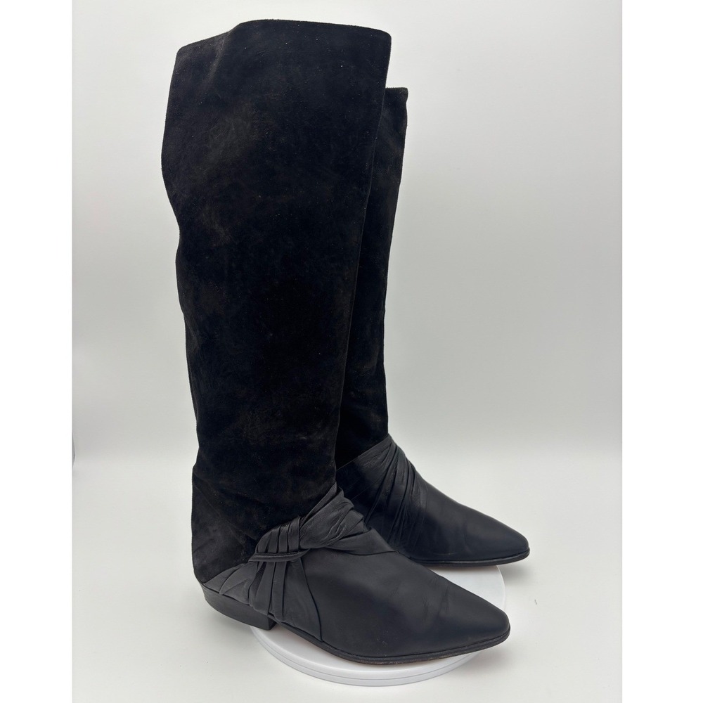 VINTAGE NICKELS Tall Riding Boot Black Leather Suede Knee High Point Toe Shoe 7